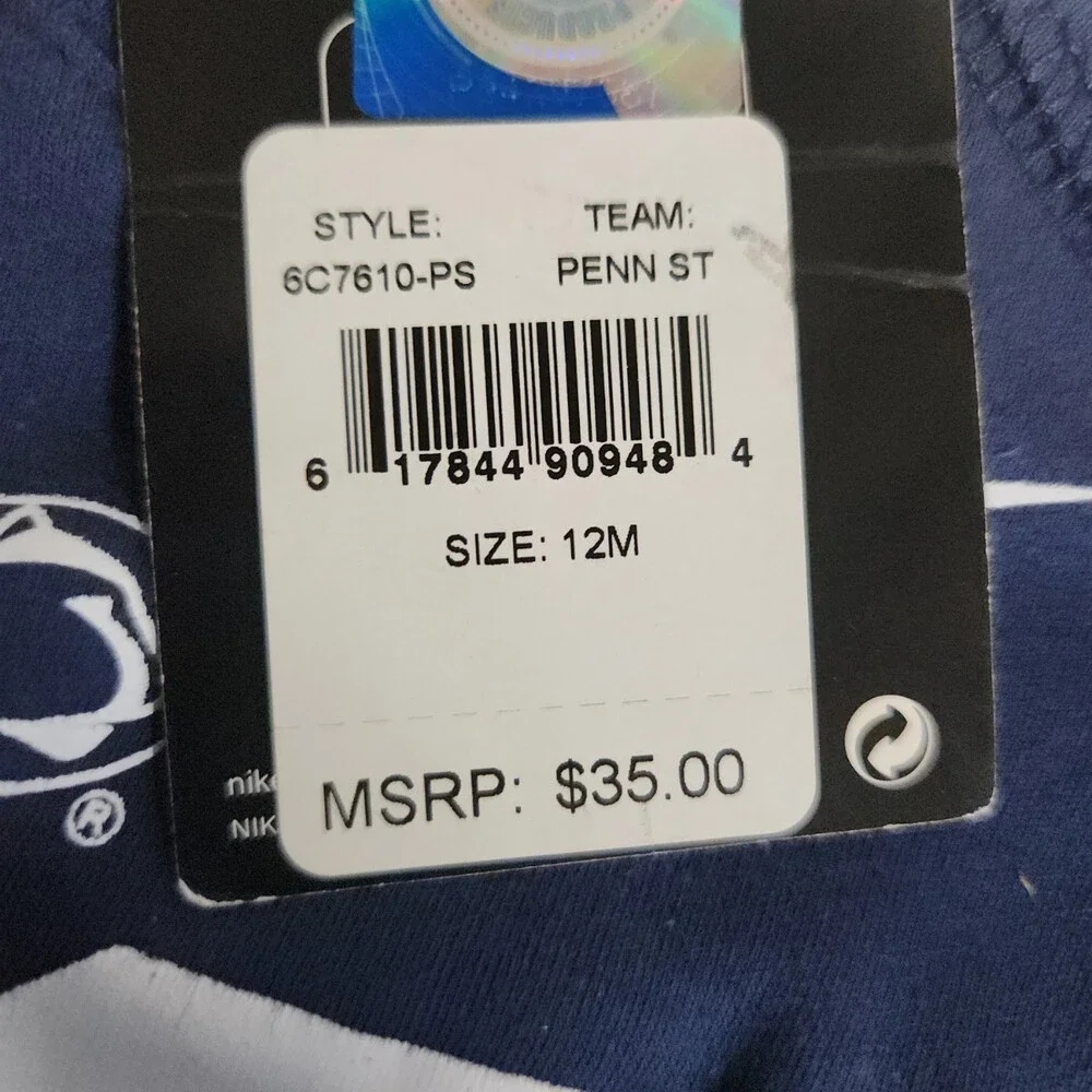 Nike Penn State Baby Bodysuit 12M Navy Blue Long Sleeve 100% Cotton Infant New